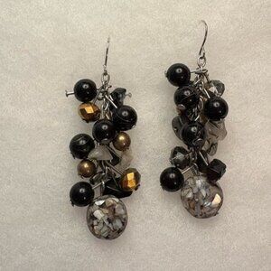 Black and Gold Bead Dangle Earrings